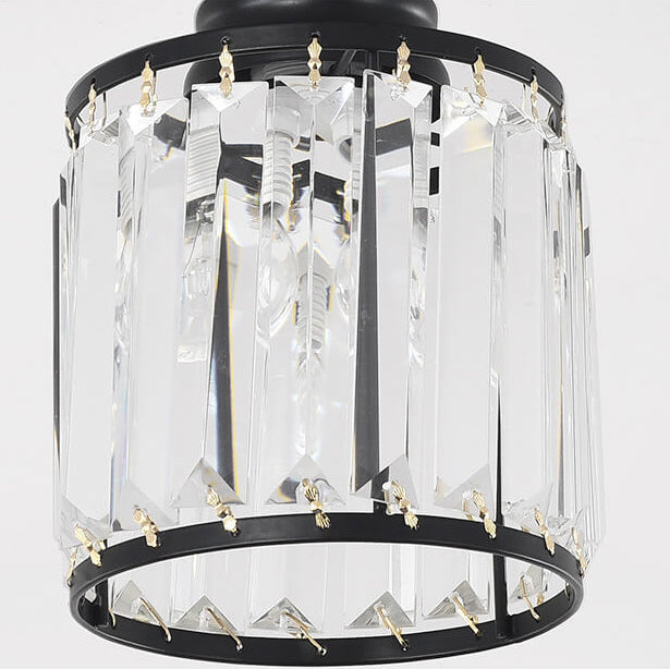 Modern Iron Crystal Cylindrical 1-Light Semi-Flush Mount Ceiling Light