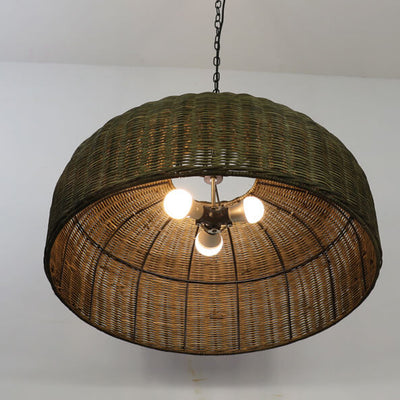 Vintage Rattan Weaving Drum 3-Light Chandelier