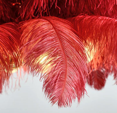 Modern Ostrich Feather 6-Light Brass Chandeliers