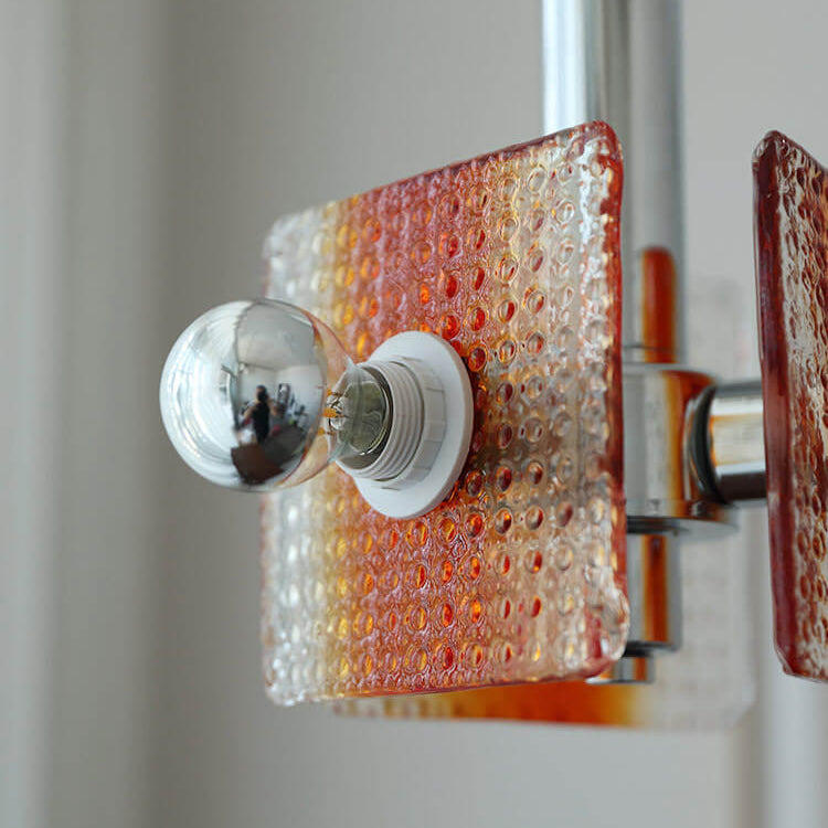 Vintage Caramel Glass Iron Square 3-Light Chandelier