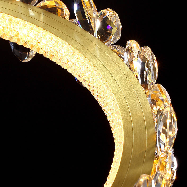 Moderne Luxus Kristall Blütenblatt Ring LED Deckenleuchte in halber Einbauhöhe 