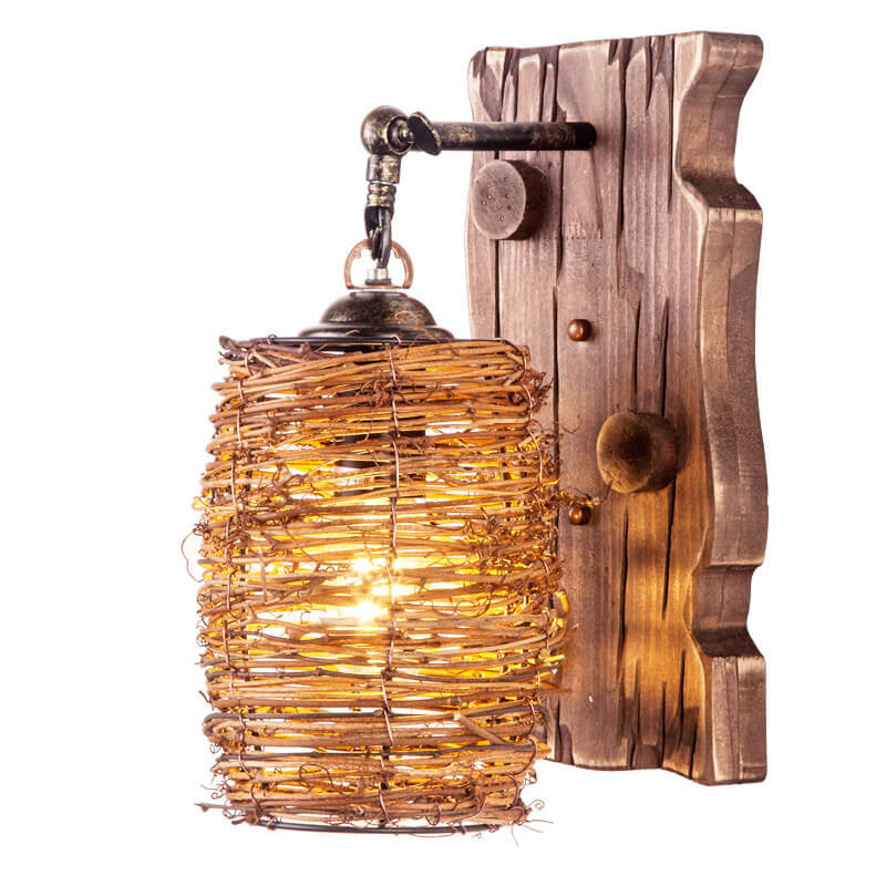 Vintage Original Wood Cylinder Shade Antique 1-Light Wall Sconce Lamp