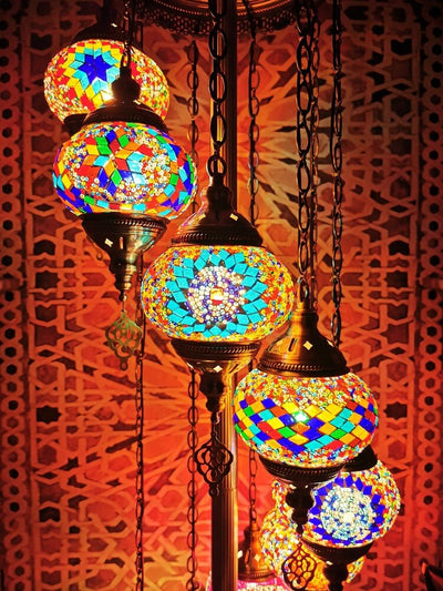 Retro Turkish Moroccan Globe 9-Light Standing Floor Lamp