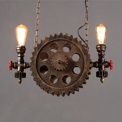 Industrial Gear Wheel Wrought Iron 2-Light Chandelier