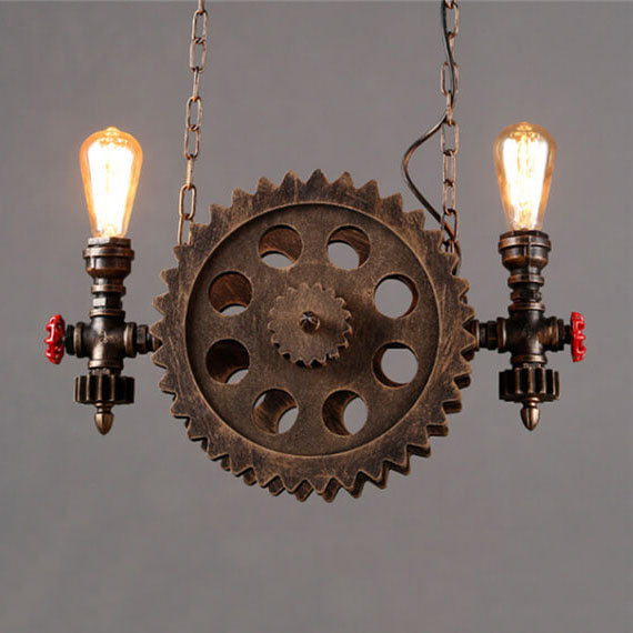 Industrial Gear Wheel Wrought Iron 2-Light Chandelier