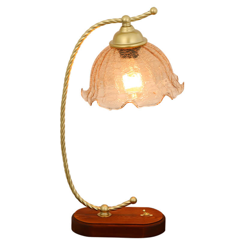 Lampe de table décorative à 1 lumière avec abat-jour en verre français rétro 