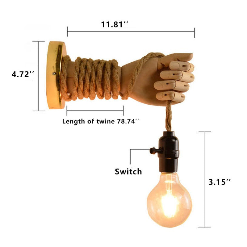 Industrial Woven Rope Hand -Shaped 1-Light Wall Sconce Lamp