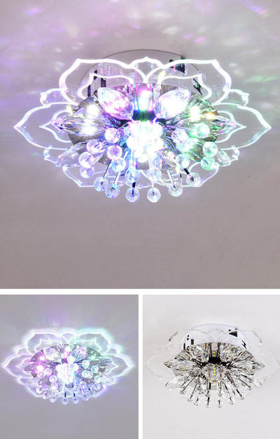 Modern Crystal Flower Shape LED Flush Mount Ceiling Light