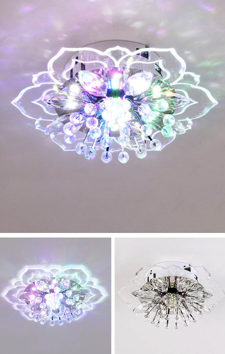 Modern Crystal Flower Shape LED Flush Mount Ceiling Light