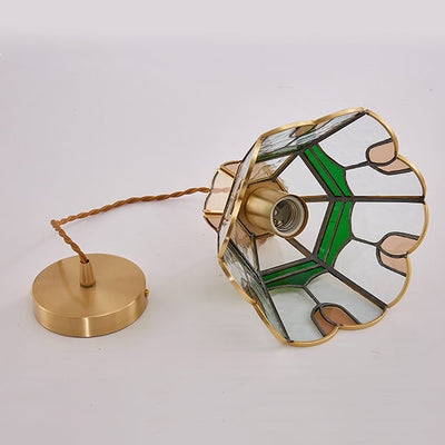 Vintage Bell Brass Glass 1-Light Pendant Light