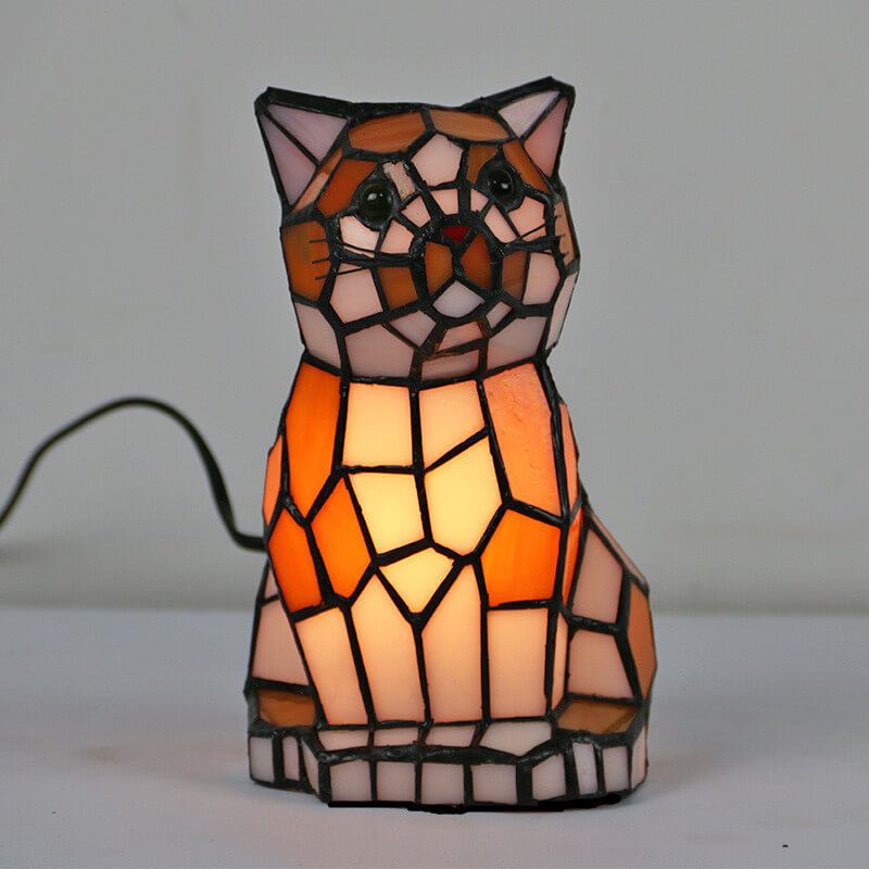 Tiffany Creative Katzen/Hunde Buntglas 1-Licht Nachtlicht Tischlampe 