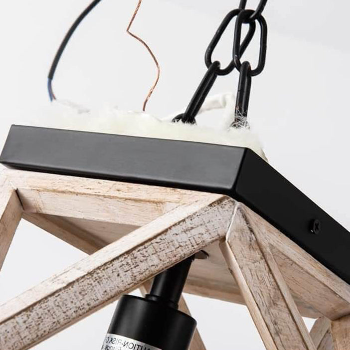 Lámpara de techo semiempotrada de 1 luz con jaula de madera envejecida vintage 