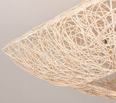 Modern Rattan Weaving Nest Square Shape 3-Light Flush Mount Ceiling Light
