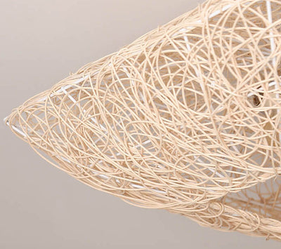 Modern Rattan Weaving Nest Square Shape 3-Light Flush Mount Ceiling Light