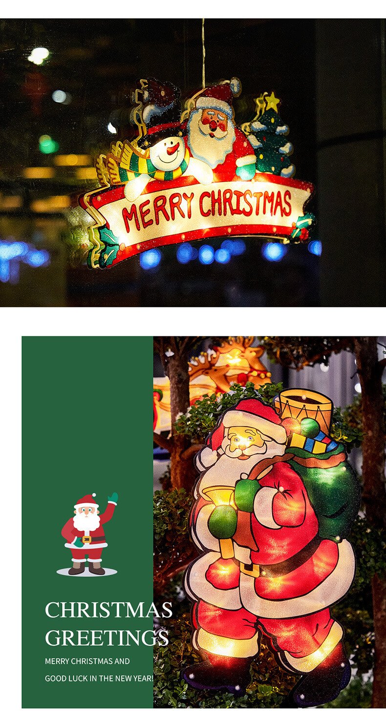 Décoration de fenêtre à ventouse avec lumières de Noël à l&