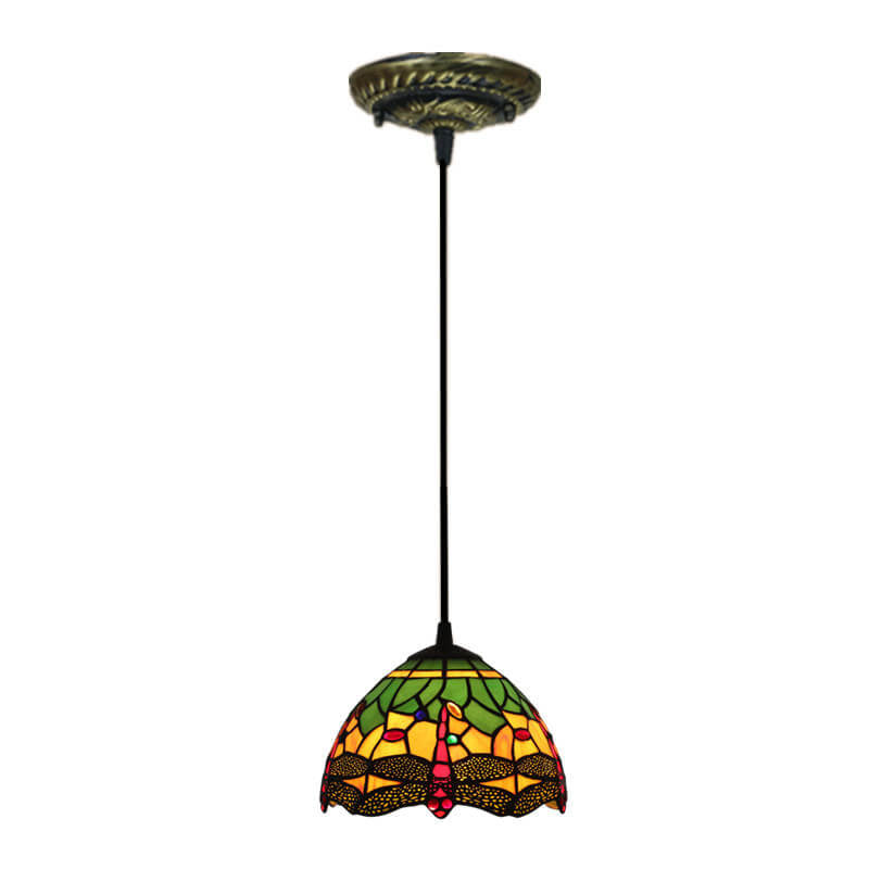 European Tiffany Dragonfly Stained Glass 1-Light Pendant Light