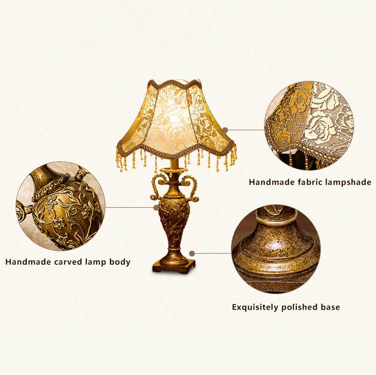 European Vintage Fabric Antique 1-Light Table Lamp