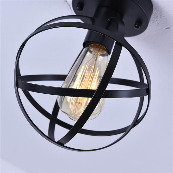 Contemporary Industrial Wrought Iron Spherical  Cage 1-Light Semi-Flush Mount Ceiling Light for Living Room