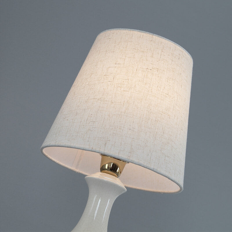 Modern Minimalist Fabric Shade White Ceramic 1-Light Table Lamp