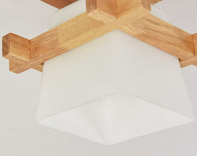 Modern Wooden Square Cube 1-Light Semi-Flush Mount Ceiling Light