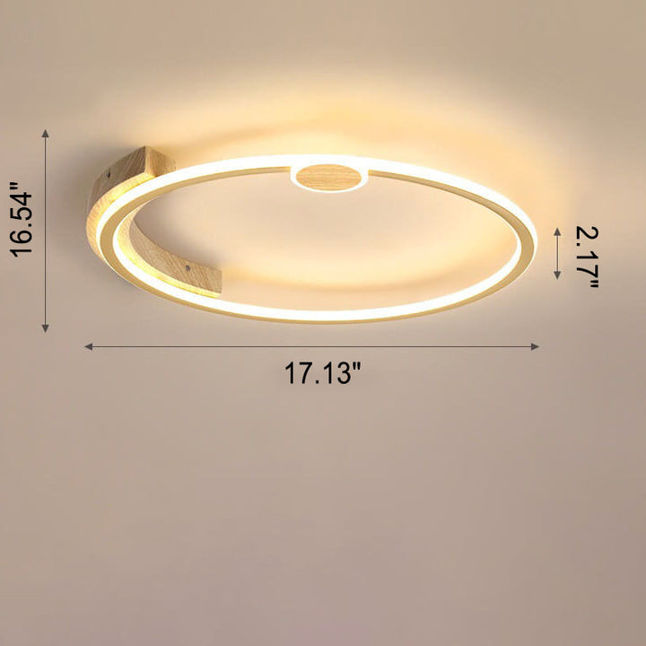 Modern Minimalistic Round Solid Color Wood Iron Acrylic LED Flush Mount Light