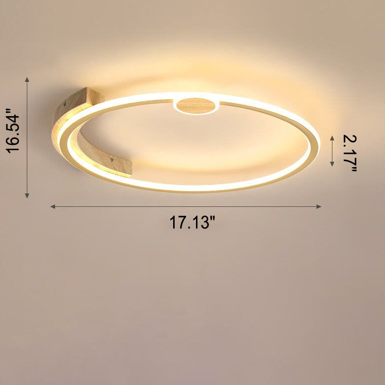 Modern Minimalistic Round Solid Color Wood Iron Acrylic LED Flush Mount Light