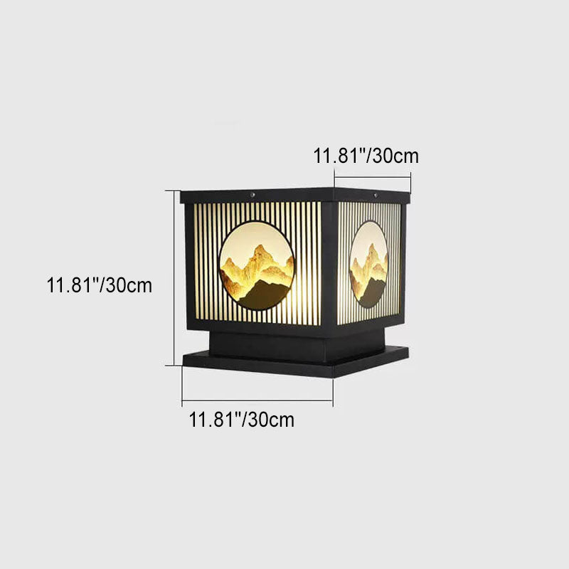 Solar Chinese Landscape Square Post Head Outdoor Waterproof LED Garden Landscape Light