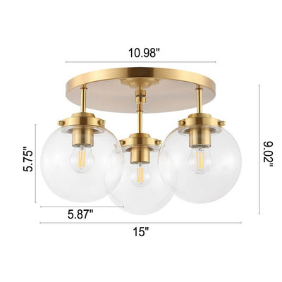 Industrial Glass Spherical / Long Barrel Design 3-Light Semi-Flush Mount Light