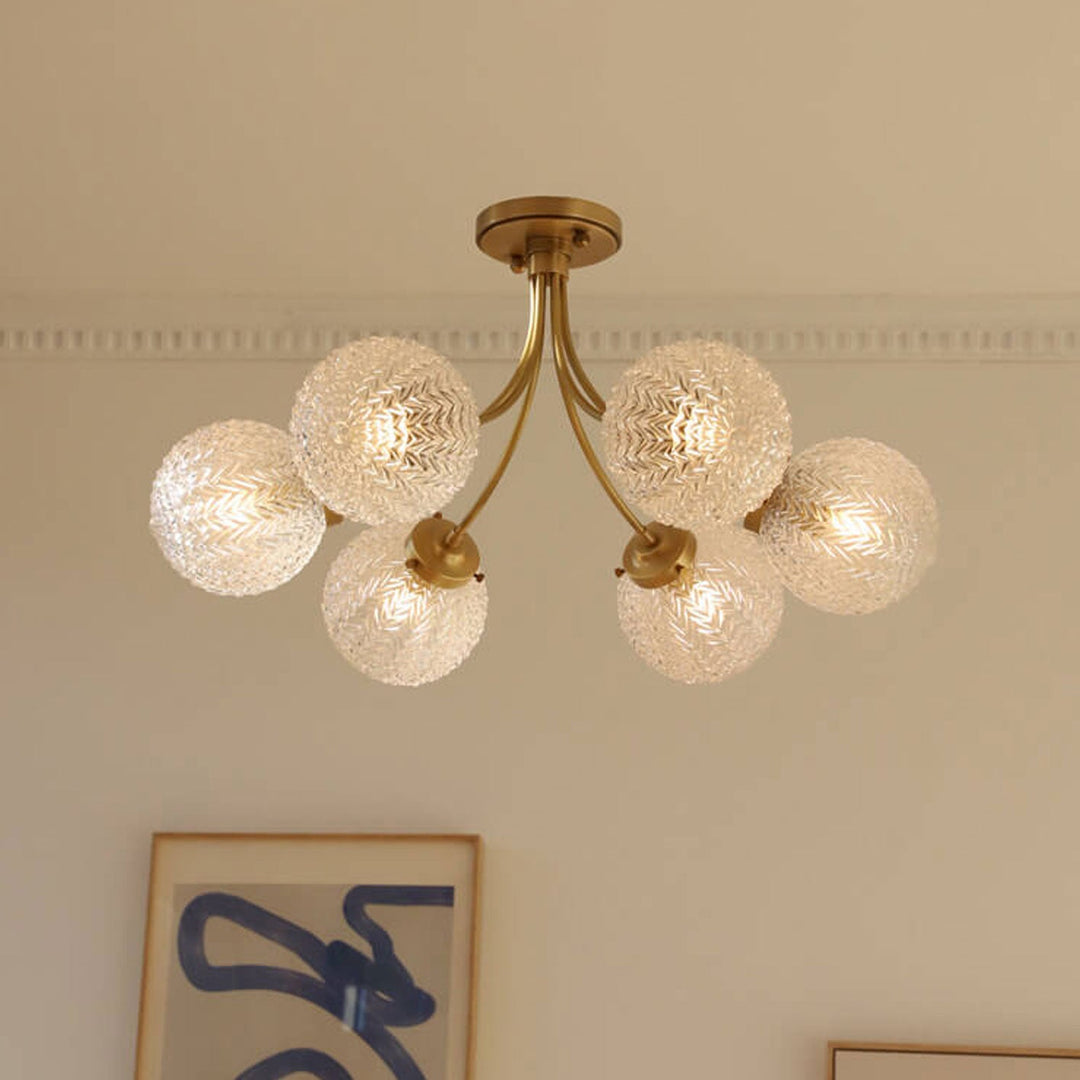 Contemporary Nordic Spherical Glass Lampshade Copper 6/8-Light Flush Mount Light For Living Room