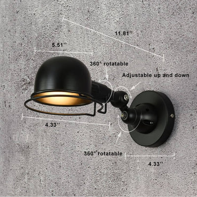 Industrial Iron Dome Shade Rotatable 1-Light Wall Sconce Lamp