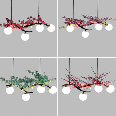 Industrieller kreativer Birdie-Pflanzen-Glaskugel-Kronleuchter mit 4 Lichtern
