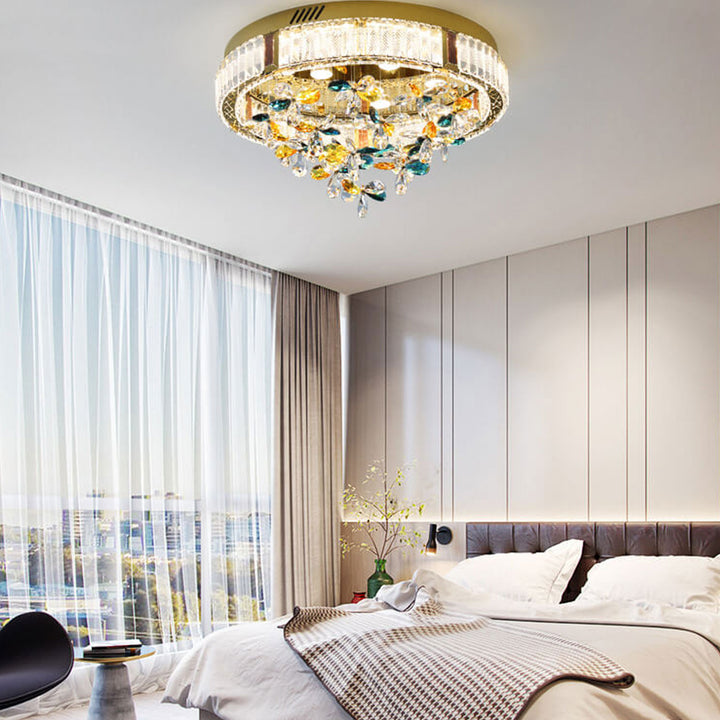 Moderne LED-Deckenleuchte „Jane Clover“ aus Edelstahl mit Kristallen 