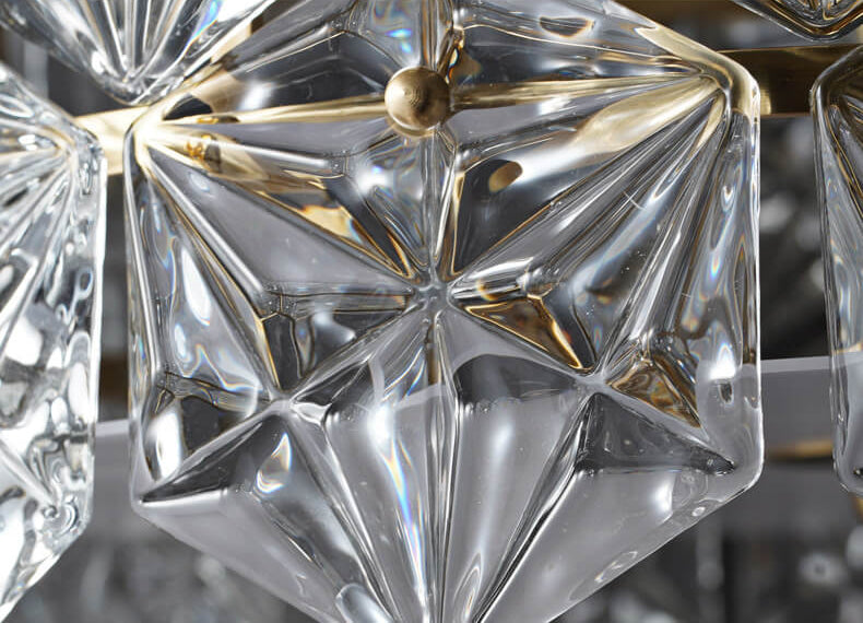 Modern Snowflake Glass Round Brass 4-Light Flush Mount Ceiling Light