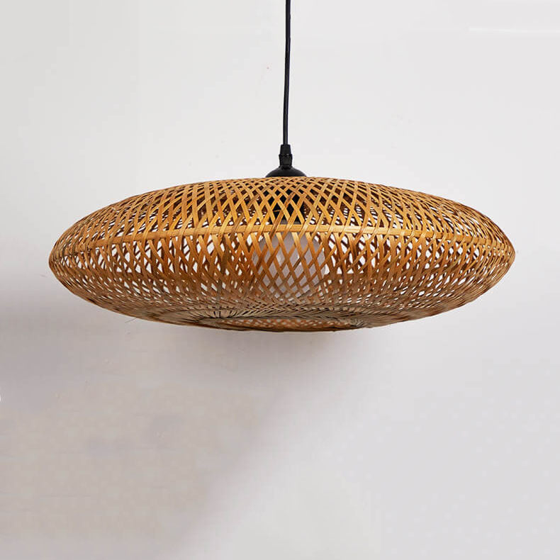 Moderne Pendelleuchte aus Bambusgeflecht, fliegende Untertasse, 1 Licht 