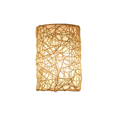 Rattan Weaving Half-Cylinder 1-Light Wall Sconce Lamp