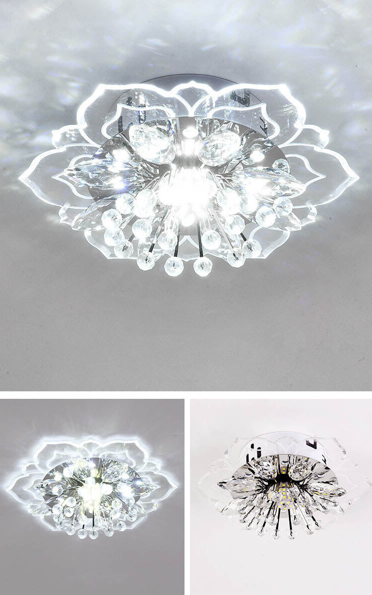 Modern Crystal Flower Shape LED Flush Mount Ceiling Light