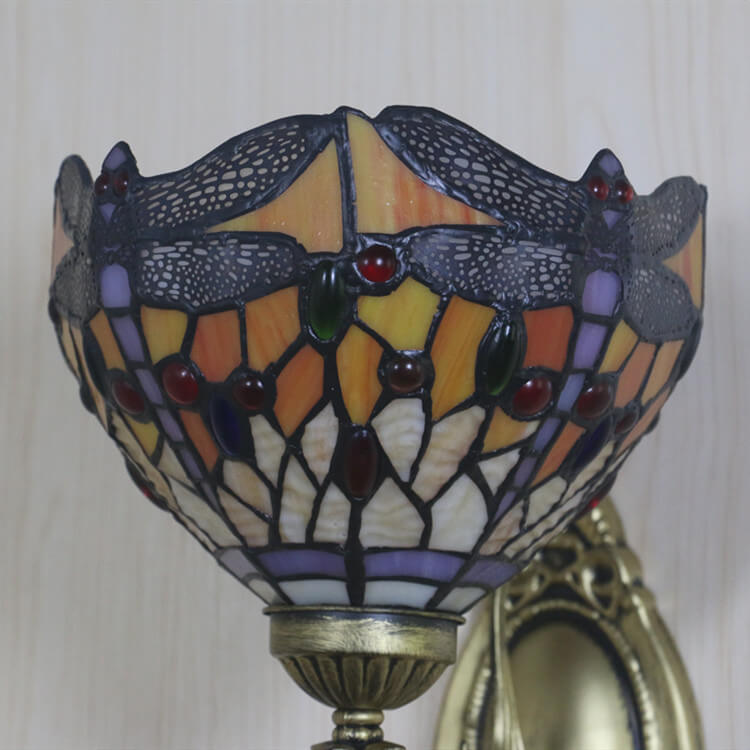 Lámpara de Aplique de Pared de 1 Luz con Vidrio de Libélula Retro Tiffany 