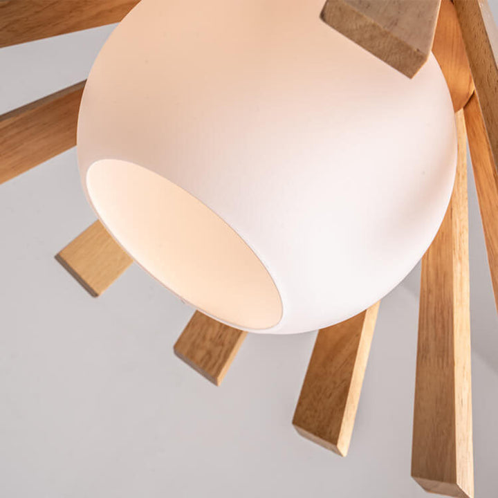 Nordic Log Wood Glass Globe 1-Light Pendant Light