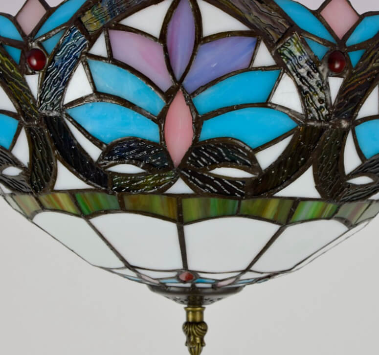 Tiffany Mediterranean Blue Stained Glass 2-Light Semi-Flush Mount Ceiling Light