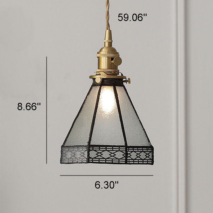 Vintage Mediterranean Glass Shade Brass 1-Light Pendant Light