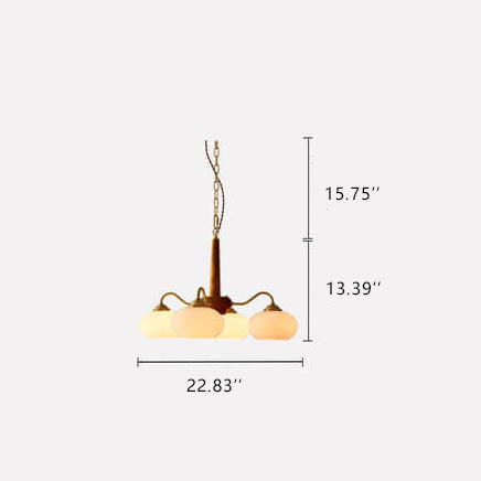 Vintage Walnut Glass Shade 4/6-Light Chandelier