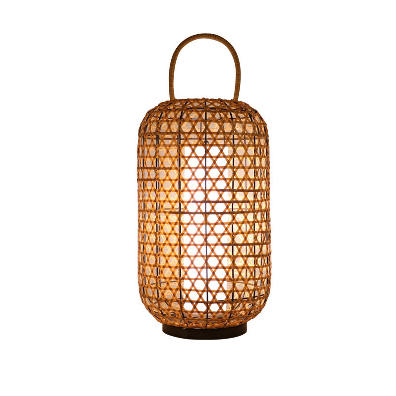 Modern Rattan Weaving Cylinder Outdoor Waterproof Floor Lamp