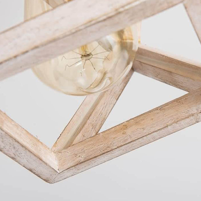 Lámpara de techo semiempotrada de 1 luz con jaula de madera envejecida vintage 