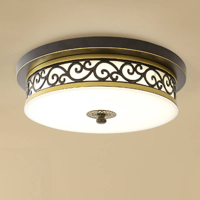 Vintage Circle Patterned Edge Iron 1-Light LED Flush Mount Ceiling Light