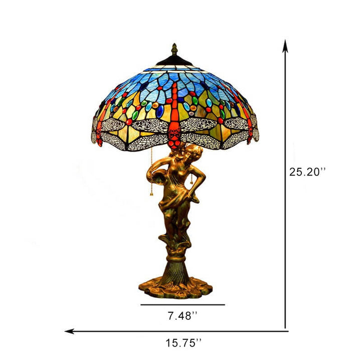 Lámpara de mesa con cremallera de 3 luces de vidrio Tiffany Mediterráneo Libélula 