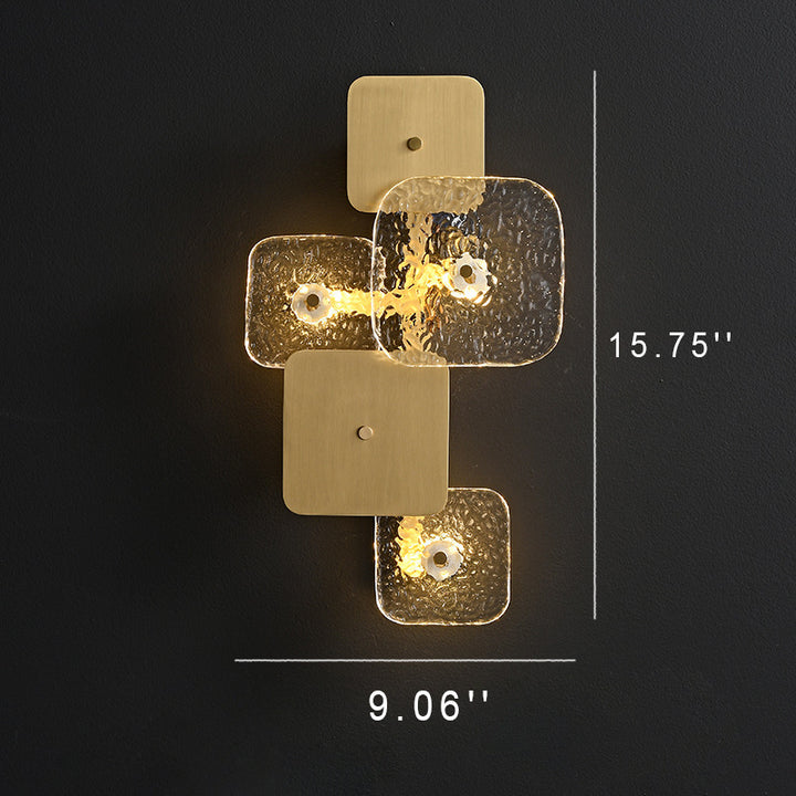 Postmoderne Glas-Messing-Patchwork-Quadrat-LED-Wandleuchte 