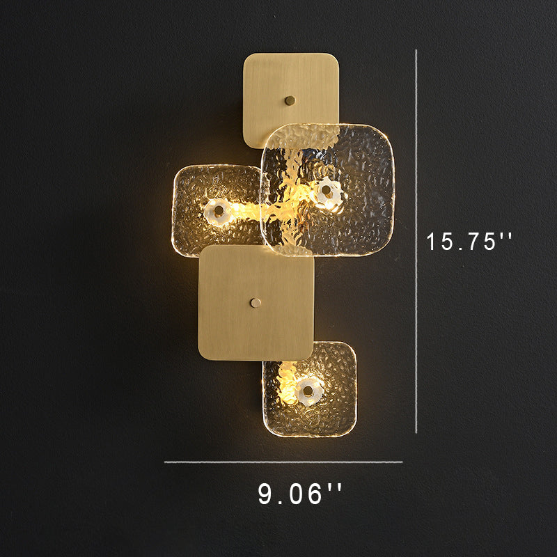 مصباح حائط LED مربع من الزجاج والنحاس في تصميم فن ما بعد الحداثة 