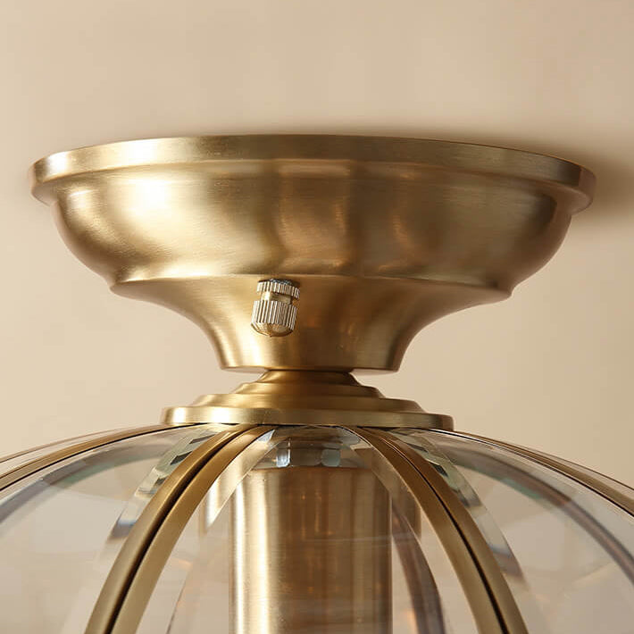 European Brass Glass Dome 1-Light Pendant Ceiling Light