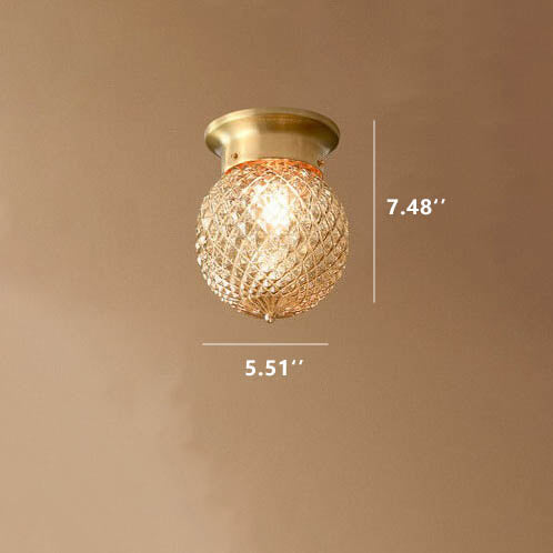 Runde, halbbündige Vintage-Deckenleuchte aus Kupferglas mit 1 Leuchte 