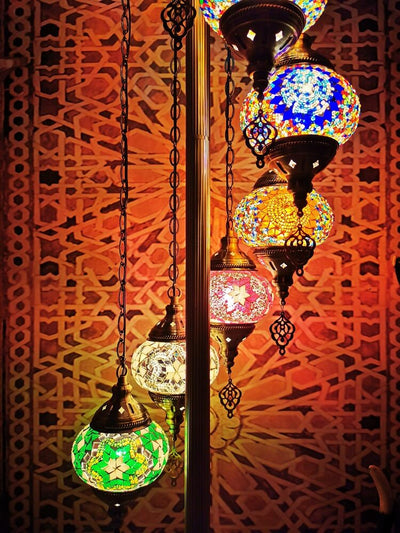 Retro Turkish Moroccan Globe 9-Light Standing Floor Lamp